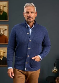 Landford Men's Lambswool Buttoned Jumper In Rhapsody - Regular Fit -Elegant Wear World Lambswool Mock Neck Jumper Blue 1