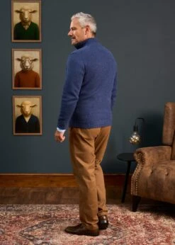 Landford Men's Lambswool Buttoned Jumper In Rhapsody - Regular Fit -Elegant Wear World Lambswool Mock Neck Jumper Blue 3