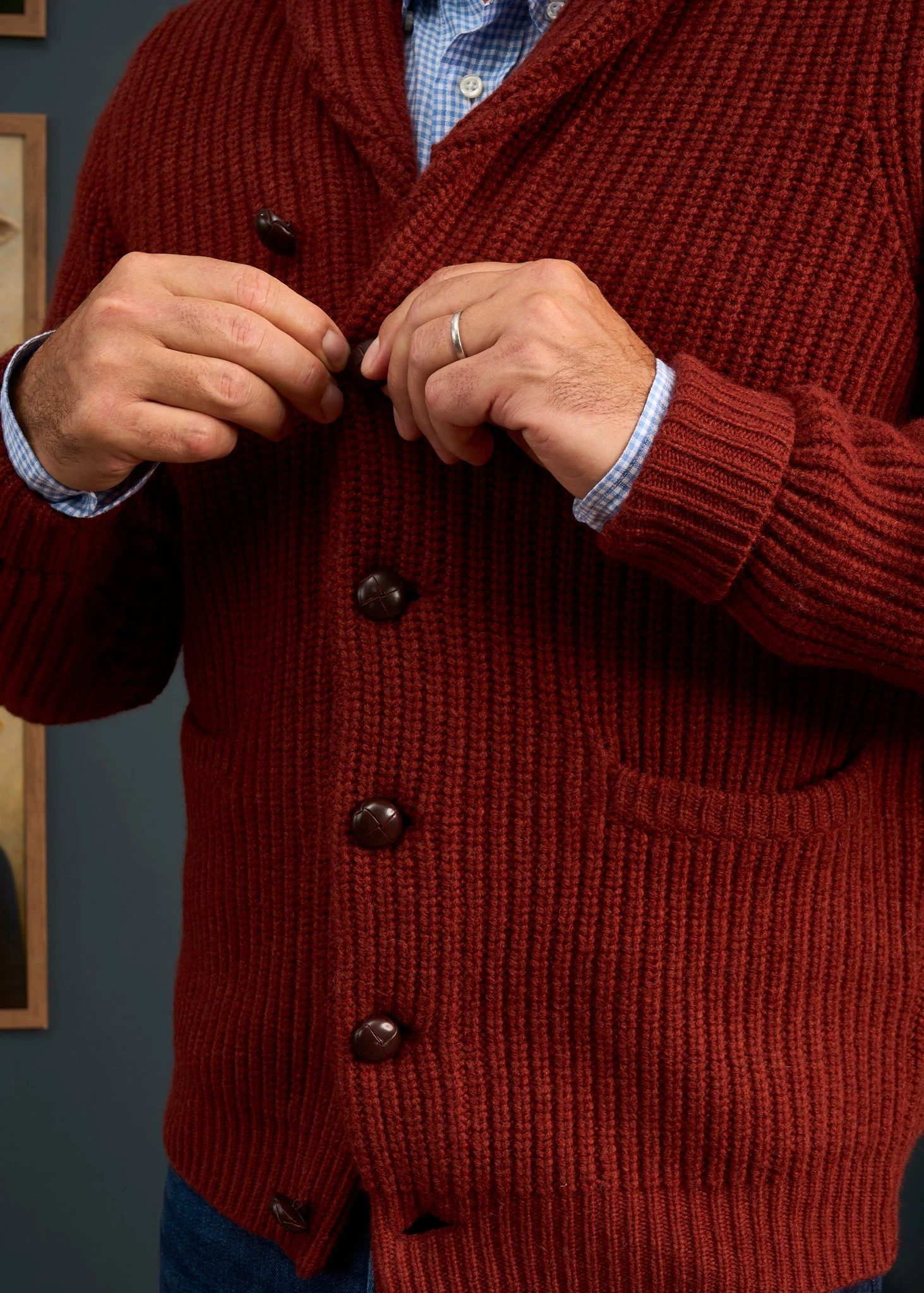 Usworth Men's Shawl Collar Lambswool Jumper In Sienna - Regular Fit 3 Usworth Men's Shawl Collar Lambswool Jumper In Sienna - Regular Fit - Image 3