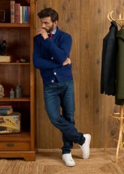 Landford Men's Lambswool Buttoned Jumper In Indigo - Regular Fit -Elegant Wear World Landford Cable Lambswool Cardigan Indigo 4