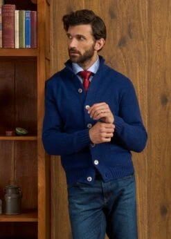 Landford Men's Lambswool Buttoned Jumper In Indigo - Regular Fit -Elegant Wear World Landford Cable Lambswool Cardigan Indigo 5