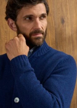 Landford Men's Lambswool Buttoned Jumper In Indigo - Regular Fit -Elegant Wear World Landford Cable Lambswool Cardigan Indigo 6