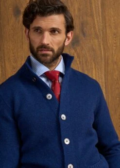 Landford Men's Lambswool Buttoned Jumper In Indigo - Regular Fit -Elegant Wear World Landford Cable Lambswool Cardigan Indigo 7