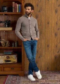 Landford Men's Lambswool Buttoned Jumper In Vole - Regular Fit 7 Landford Men's Lambswool Buttoned Jumper In Vole - Regular Fit -Elegant Wear World Landford Cable Lambswool Cardigan Vole 1
