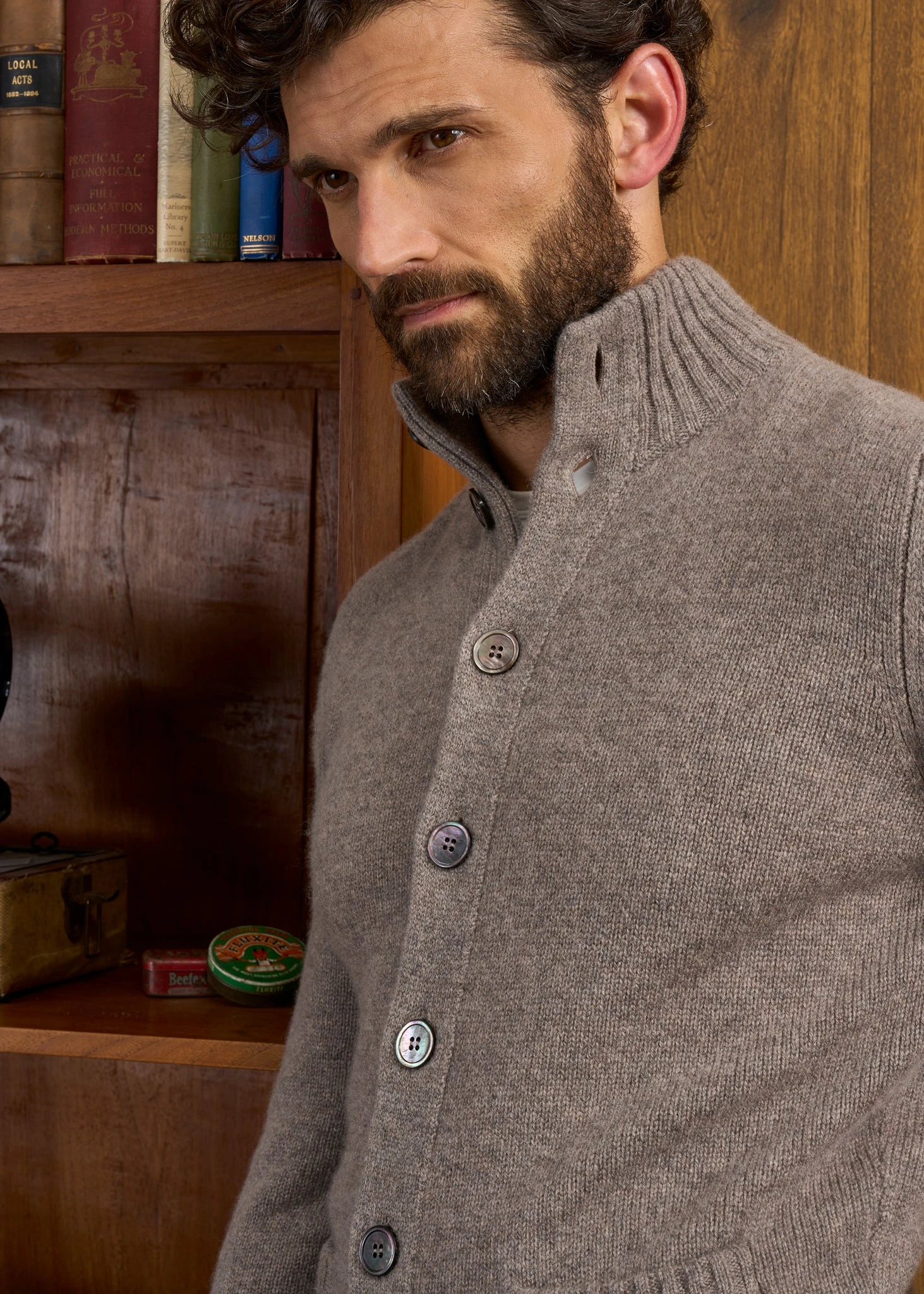 Landford Men's Lambswool Buttoned Jumper In Vole - Regular Fit 6 Landford Men's Lambswool Buttoned Jumper In Vole - Regular Fit - Image 6