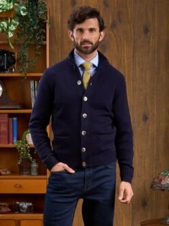 Landford Men's Lambswool Buttoned Jumper In Navy - Regular Fit 8 Landford Men's Lambswool Buttoned Jumper In Navy - Regular Fit -Elegant Wear World Landford Mock Cardigan Navy 3