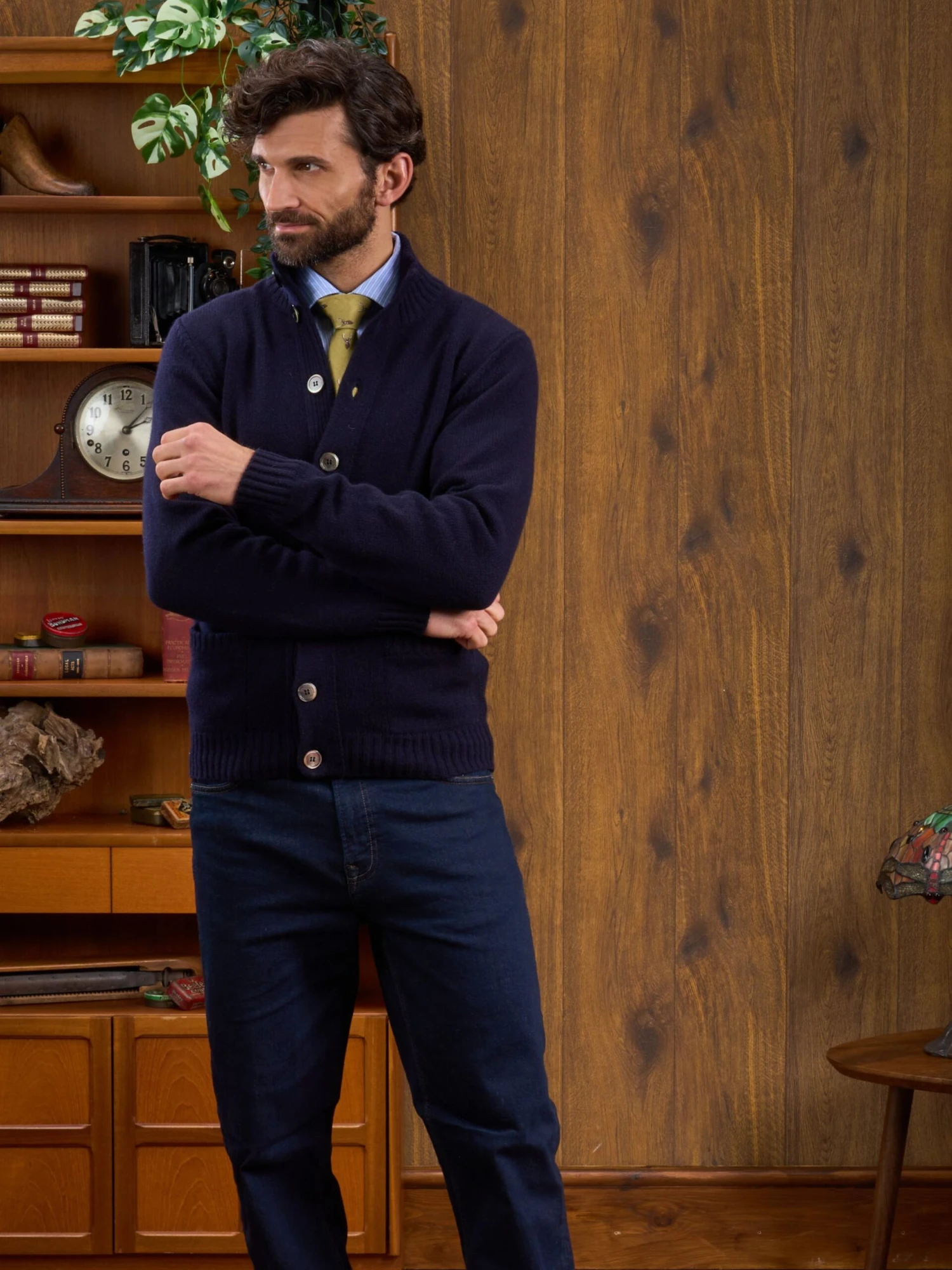 Landford Men's Lambswool Buttoned Jumper In Navy - Regular Fit 5 Landford Men's Lambswool Buttoned Jumper In Navy - Regular Fit - Image 5