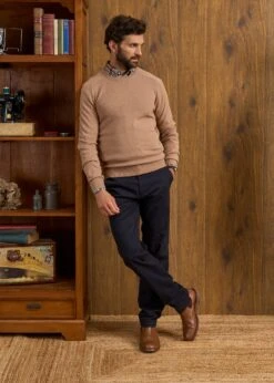 Lenzie Men's Lambswool Jumper In Camel - Regular Fit -Elegant Wear World Lenzie Lambswool Crew Neck Jumper Camel 3