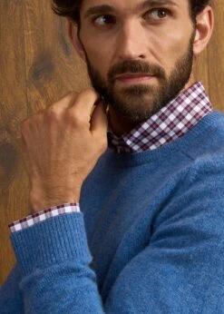 Lenzie Men's Lambswool Jumper In Jeans - Regular Fit -Elegant Wear World Lenzie Lambswool Crew Neck Jumper Jeans 3