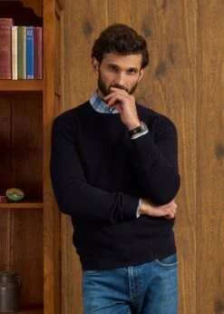 Lenzie Men's Lambswool Jumper In Navy Jumper - Regular Fit -Elegant Wear World Lenzie Lambswool Crew Neck Jumper Navy 2