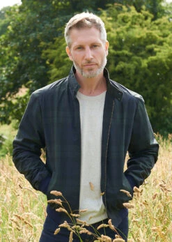 Letson Bomber Jacket In Navy Check -Elegant Wear World Leston Bomber Jacket Navy Check LS 1