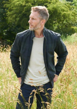 Letson Bomber Jacket In Navy Check -Elegant Wear World Leston Bomber Jacket Navy Check LS