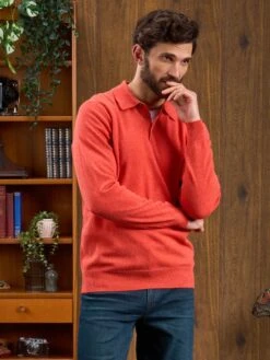 Men's Geelong Lambswool Long Sleeve Polo Shirt In Fire - Regular Fit -Elegant Wear World Long Sleeve Polo Shirt Red 2 e77428b6 72ba 455d a266 81ee40b99faf