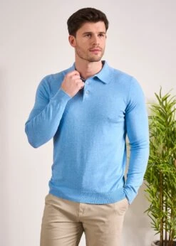 Pentlow Luxury Cotton Long Sleeve Polo Shirt In Carolina Blue 10 Pentlow Luxury Cotton Long Sleeve Polo Shirt In Carolina Blue -Elegant Wear World Luxury Cotton Polo Shirt Carolina Blue 3