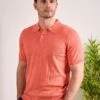 Knighton Luxury Cotton Polo With Pointelle Detail In Coral -Elegant Wear World Luxury Cotton Polo Shirt Coral 4