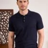 Knighton Luxury Cotton Polo With Pointelle Detail In Dark Navy -Elegant Wear World Luxury Cotton Polo Shirt Navy 3