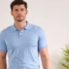 Knighton Luxury Cotton Polo With Pointelle Detail In Steel Blue -Elegant Wear World Luxury Cotton Polo Shirt Steel Blue 3
