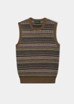 Mae Ladies Luxury Fair Isle Jumper In Pecan And Lilac