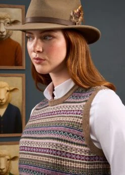 Mae Ladies Luxury Fair Isle Jumper In Porridge And Red 8 Mae Ladies Luxury Fair Isle Jumper In Porridge And Red -Elegant Wear World Mae Ladies Fair Isle Tank Top Porridge 5