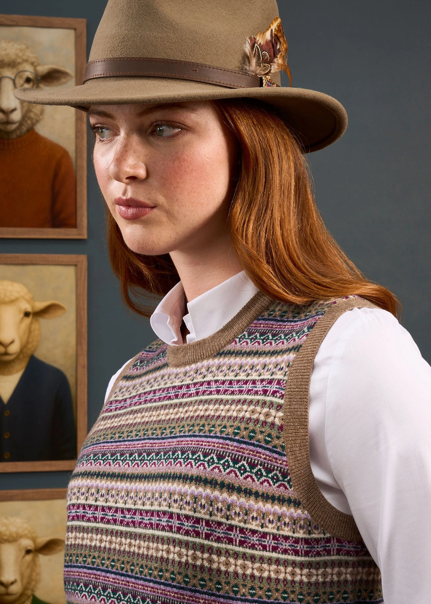 Mae Ladies Luxury Fair Isle Jumper In Porridge And Red 4 Mae Ladies Luxury Fair Isle Jumper In Porridge And Red - Image 4