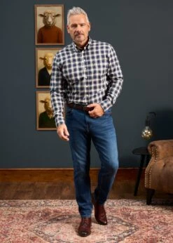 Men's Cotton Button Down Blue Check Shirt - Regular Fit -Elegant Wear World Mens Button Down Blue Check Shirt 4