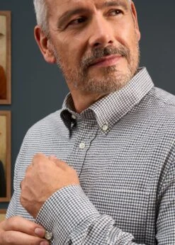 Men's Cotton Button Down Blue Small Check Shirt - Regular Fit. -Elegant Wear World Mens Button Down Blue Small Check Shirt 2