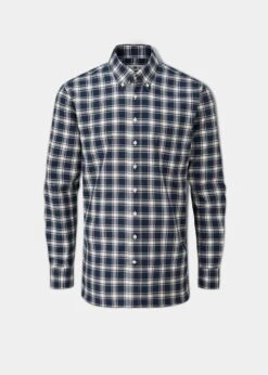 Men's Cotton Button Down Blue Check Shirt - Regular Fit