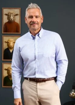 Men's Cotton Button Down Blue Striped Shirt - Regular Fit -Elegant Wear World Mens Cotton Button Down Shirt Blue Stripe2