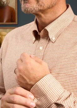 Men's Cotton Button Down Brown Small Check Shirt - Regular Fit 6 Men's Cotton Button Down Brown Small Check Shirt - Regular Fit -Elegant Wear World Mens Cotton Button Down Shirt Small Brown Check 1