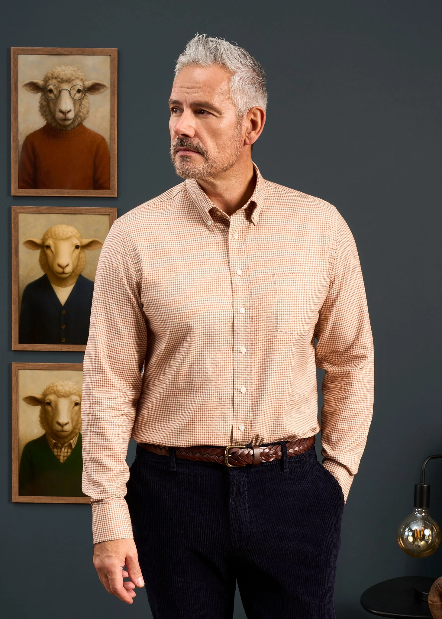 Men's Cotton Button Down Brown Small Check Shirt - Regular Fit 2 Men's Cotton Button Down Brown Small Check Shirt - Regular Fit - Image 2