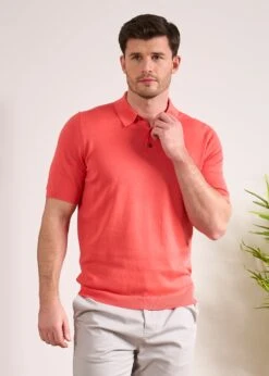 Paignton Cotton Polo Shirt In Coral -Elegant Wear World Mens Cotton Polo Shirt Coral