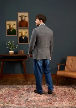 Surrey Tweed Lined Blazer In Blue Check - Regular Fit -Elegant Wear World Mens Grey Tweed Blazer Grey Check 5