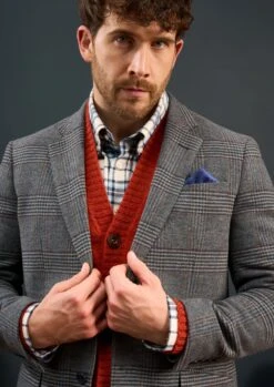 Surrey Tweed Lined Blazer In Blue Check - Regular Fit -Elegant Wear World Mens Grey Tweed Blazer Grey Check 1