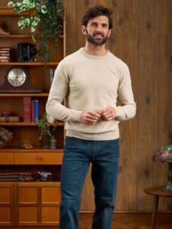 Men's Geelong Lambswool Crew Neck Jumper In Natural - Regular Fit -Elegant Wear World Mens Jumper Crew Neck Natural 1