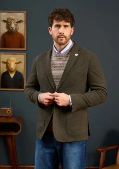 Richmond Men's Knitted Blazer In Olive -Elegant Wear World Mens Knitted Blazer Olive 1