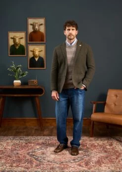 Richmond Men's Knitted Blazer In Olive -Elegant Wear World Mens Knitted Blazer Olive 2