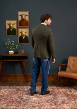 Richmond Men's Knitted Blazer In Olive -Elegant Wear World Mens Knitted Blazer Olive 3