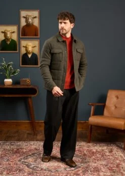 Richmond Men's Knitted Quilted Shacket In Olive -Elegant Wear World Mens Knitted Quilted Shacket Olive 2