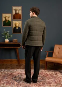 Richmond Men's Knitted Quilted Shacket In Olive -Elegant Wear World Mens Knitted Quilted Shacket Olive 3