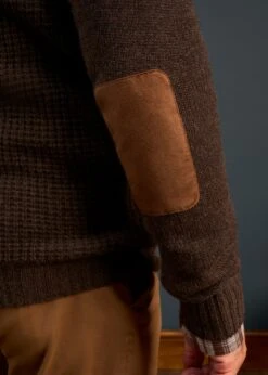 Duchally Men's Waffle Stitch Wool Jacket Cocoa -Elegant Wear World Mens Lambswool Cable Front Zip Mock Neck Jumper Brown 3 250c3bb7 a361 4954 a43e 12a092a6057a