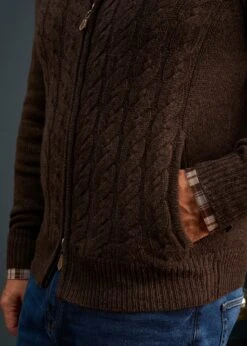 Aberfoyle Men's Lambswool Cable Front Zip Mock Neck In Cocoa 10 Aberfoyle Men's Lambswool Cable Front Zip Mock Neck In Cocoa -Elegant Wear World Mens Lambswool Cable Front Zip Mock Neck Jumper Brown 3 26387faa 8b14 48a4 86e9 1deec3dde671