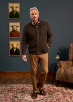 Duchally Men's Waffle Stitch Wool Jacket Cocoa -Elegant Wear World Mens Lambswool Cable Front Zip Mock Neck Jumper Brown 4 84ca73c4 20fc 4124 98d3 24d731930060