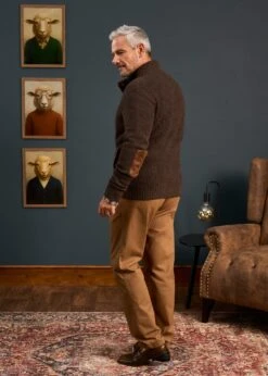 Duchally Men's Waffle Stitch Wool Jacket Cocoa -Elegant Wear World Mens Lambswool Cable Front Zip Mock Neck Jumper Brown 5 713de121 580b 45f3 a08b aac973edce47