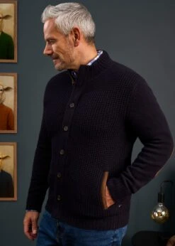 Duchally Men's Waffle Stitch Wool Jacket Navy 6 Duchally Men's Waffle Stitch Wool Jacket Navy -Elegant Wear World Mens Lambswool Cable Front Zip Mock Neck Jumper Navy 1 b2534690 abaf 48a8 98a8 dc93ab9cd012