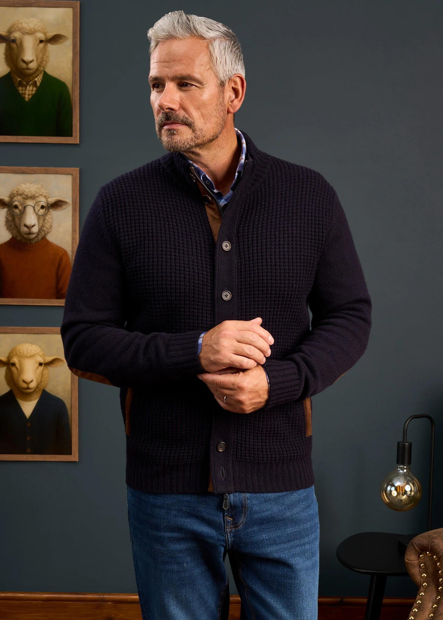 Duchally Men's Waffle Stitch Wool Jacket Navy 2 Duchally Men's Waffle Stitch Wool Jacket Navy - Image 2