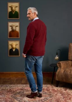 Cornwall Lambswool Cardigan In Red Velvet - Classic Fit -Elegant Wear World Mens Lambswool Cardigan Bordeaux 3