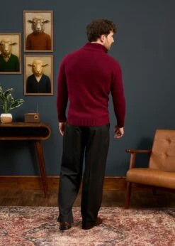Landford Men's Lambswool Buttoned Jumper In Bordeaux - Regular Fit -Elegant Wear World Mens Lambswool Marck Neck Jumper Bordeaux 3