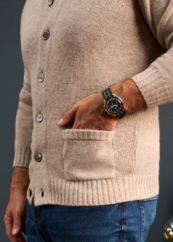 Landford Men's Lambswool Buttoned Jumper In Cobble - Regular Fit -Elegant Wear World Mens Lambswool Mock Neck Jumper Cream 2