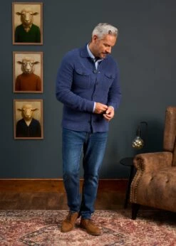 Ferndale Men's Knitted Lambswool Shirt In Rhapsody - Regular Fit -Elegant Wear World Mens Lambswool Overshirt Blue 1