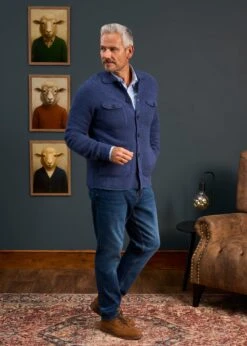 Ferndale Men's Knitted Lambswool Shirt In Rhapsody - Regular Fit -Elegant Wear World Mens Lambswool Overshirt Blue 4